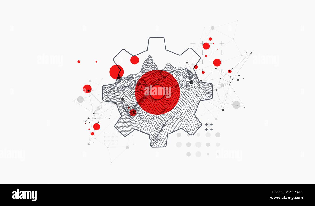 Scienza moderna o tecnologia astratta sfondo con ruota dentata esagonale. Illustrazione della superficie spot del reticolo. Vettore. Illustrazione Vettoriale