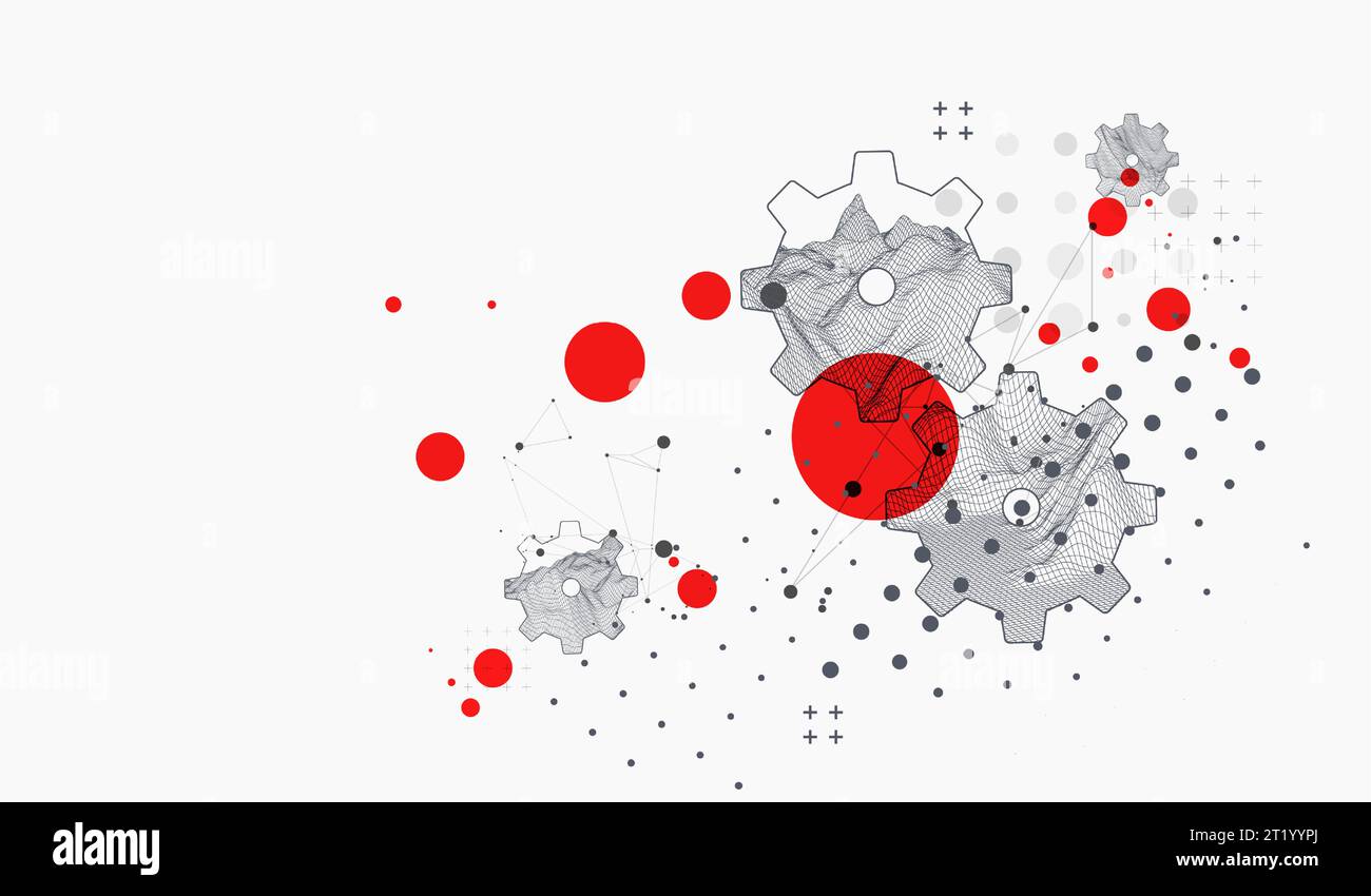 Scienza moderna o tecnologia astratta sfondo con ruota dentata esagonale. Illustrazione della superficie spot del reticolo. Vettore. Illustrazione Vettoriale