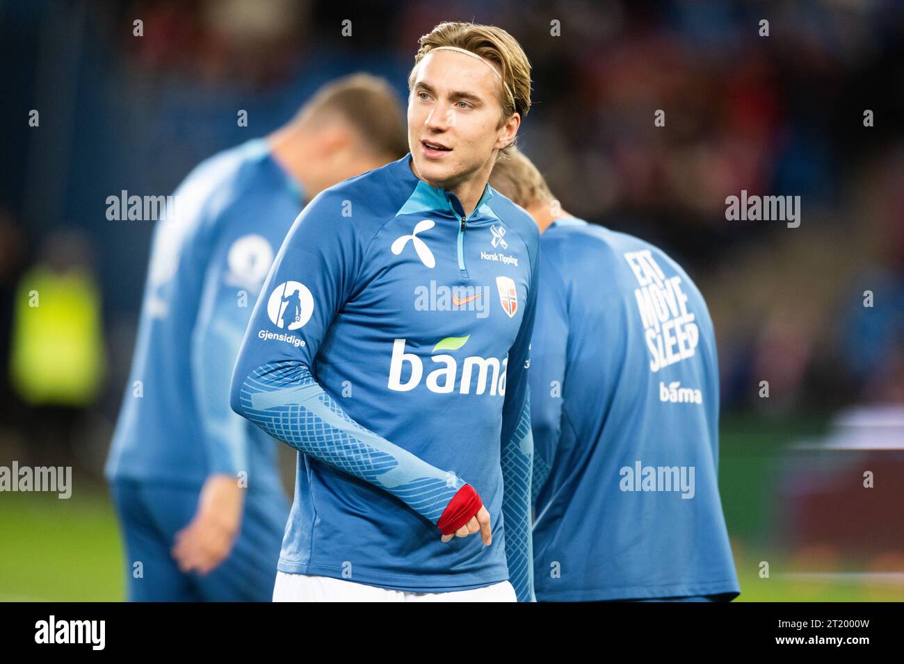 Oslo, Norvegia. 15 ottobre 2023. La norvegese Kristian Thorstvedt si sta riscaldando prima della partita di qualificazione a Euro 2024 tra Norvegia e Spagna allo Stadion Ullevaal di Oslo. (Foto: Gonzales Photo - Jan-Erik Eriksen). Foto Stock