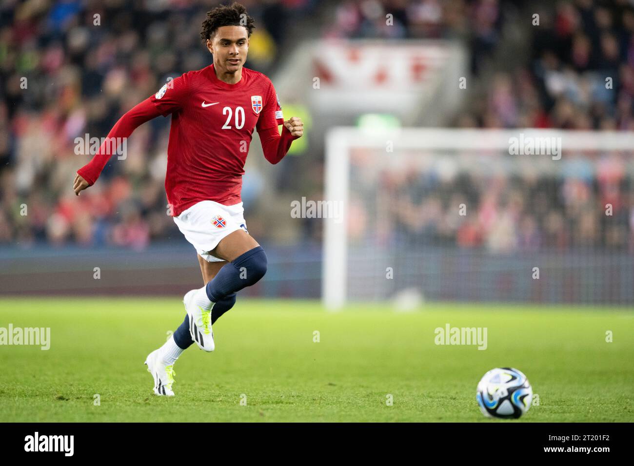 Oslo, Norvegia. 15 ottobre 2023. Antonio Nusa (20) norvegese visto durante la partita di qualificazione a Euro 2024 tra Norvegia e Spagna all'Ullevaal Stadion di Oslo. (Foto: Gonzales Photo/Alamy Live News Foto Stock