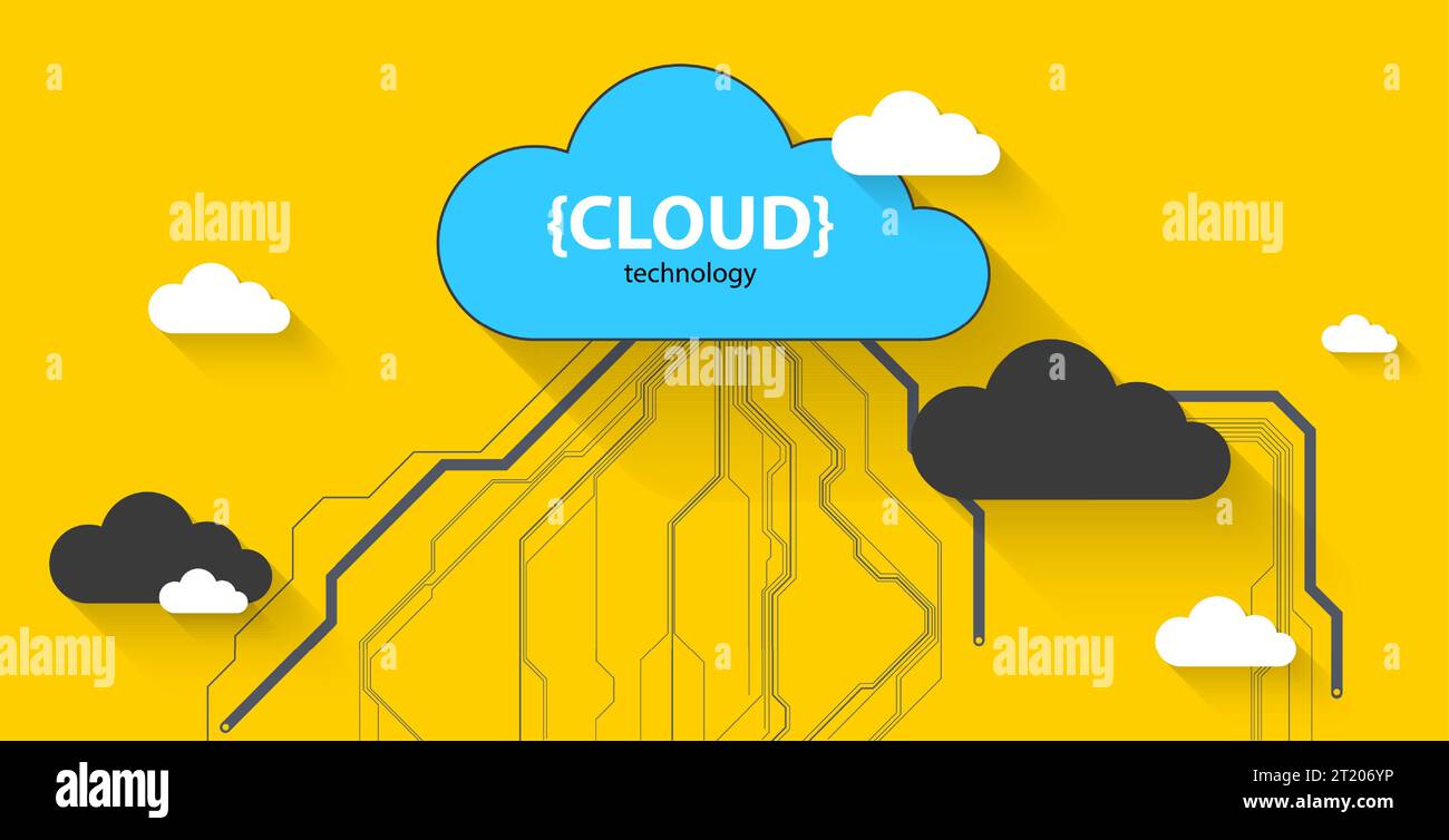 Tecnologia di storage cloud. Background del concetto Web digitale integrato. Illustrazione Vettoriale