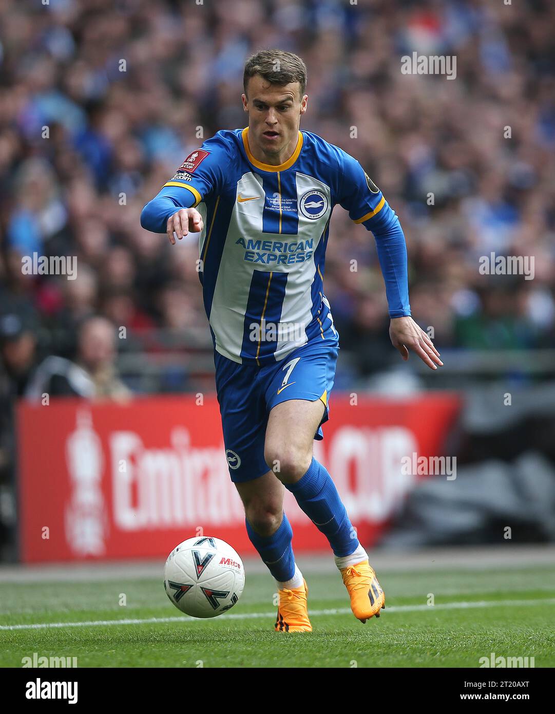 Solly March di Brighton e Hove Albion. - Brighton & Hove Albion / Manchester United, semifinale Emirates fa Cup, Wembley Stadium, Londra, Regno Unito - 23 aprile 2023. Solo per uso editoriale - si applicano le restrizioni DataCo. Foto Stock