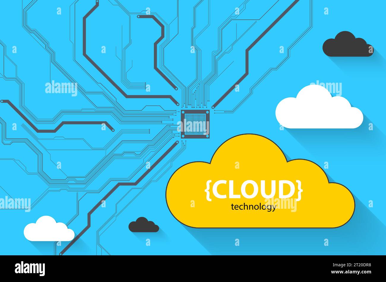 Tecnologia di storage cloud. Background del concetto Web digitale integrato. Illustrazione Vettoriale