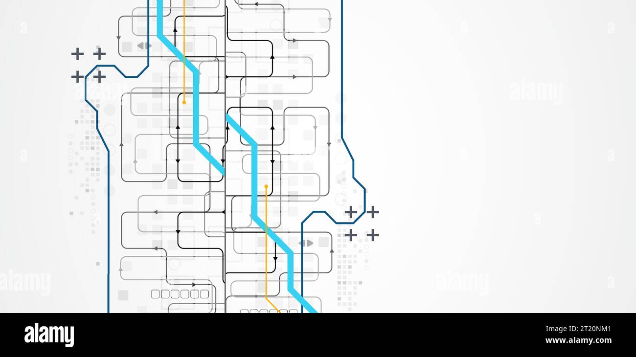 Background tecnologico orizzontale astratto. Concetto di comunicazione, contesto futuristico dell'innovazione digitale. Illustrazione vettoriale Illustrazione Vettoriale