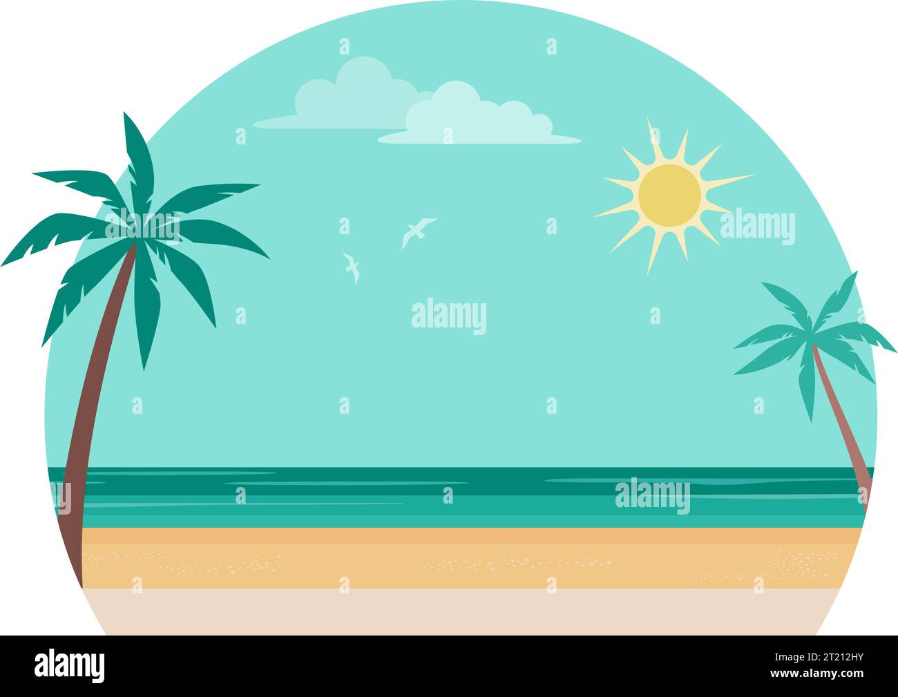 Spiaggia esotica con sfondo di palme, distintivo isolato con spazio per la copia Illustrazione Vettoriale