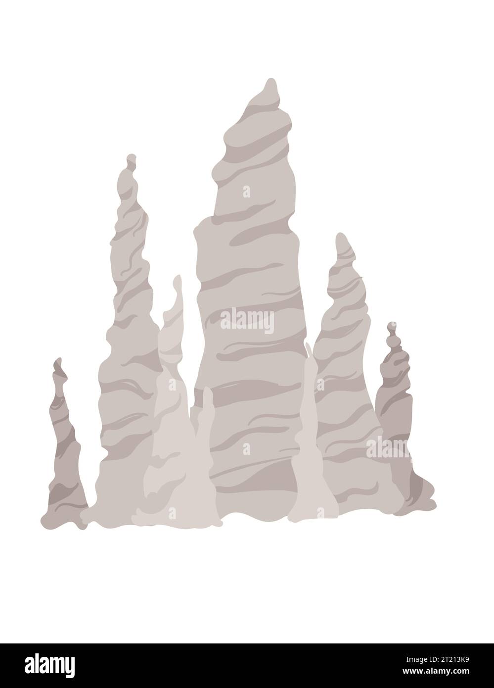 Stalagmiti minerali in pietra grotta colonne formazioni geologiche di crescita naturale illustrazione vettoriale isolata su sfondo bianco Illustrazione Vettoriale