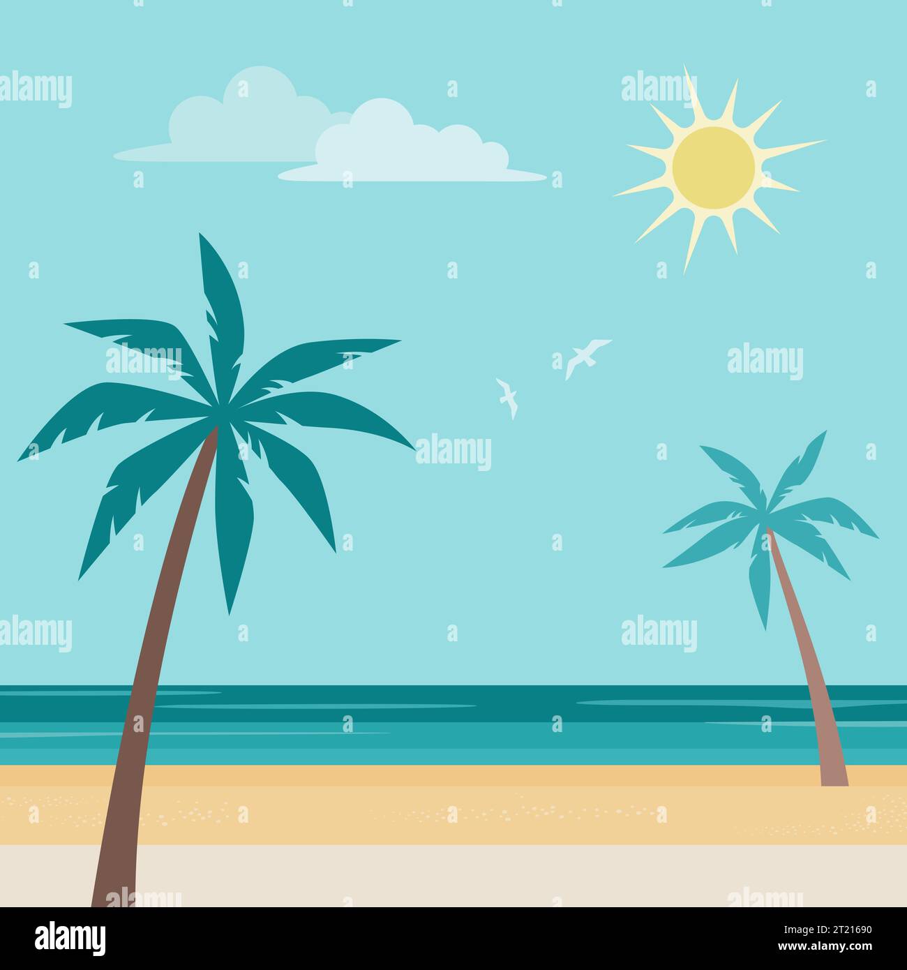 Spiaggia esotica con palme sullo sfondo, viaggi e turismo Illustrazione Vettoriale