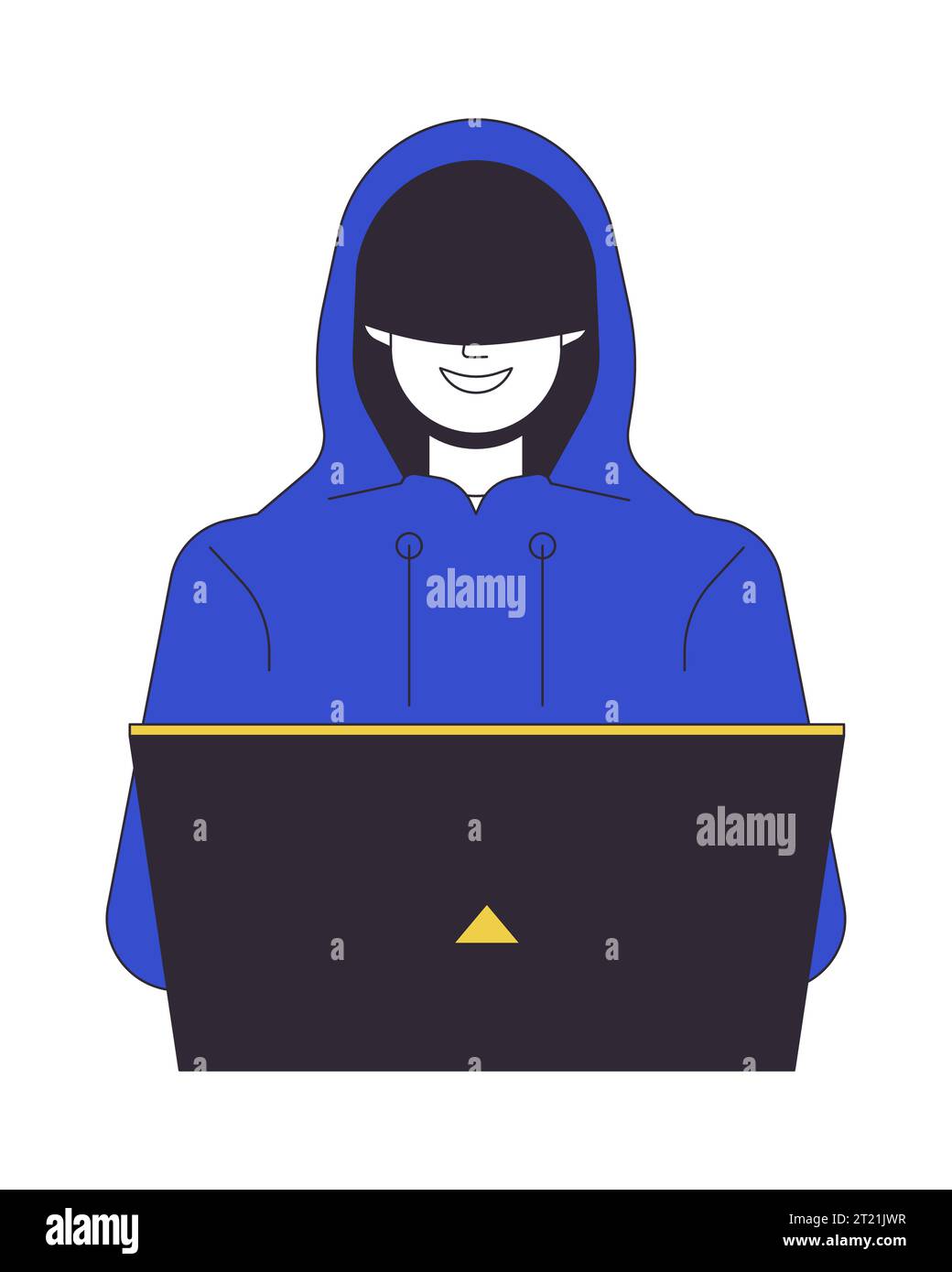 Hacker nel cappuccio sorridente carattere vettoriale di colore a linea piatta Illustrazione Vettoriale