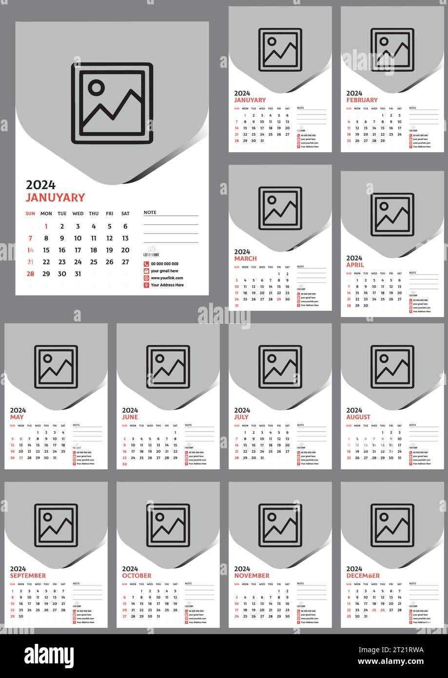 SVG, Vettoriale - Calendario 2024 Modello Vettoriale, Design