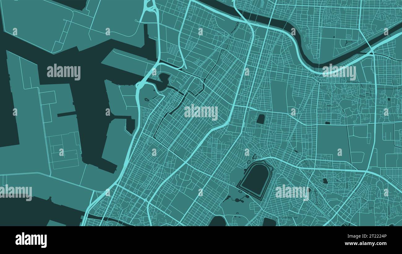 Mappa vettoriale verde di Sakai, Giappone. Illustrazione del poster della mappa stradale urbana. Sakai cartina art. Illustrazione Vettoriale