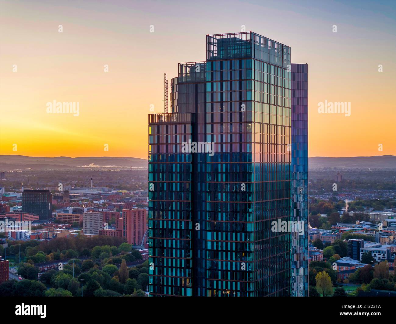 Skyline di Manchester la mattina presto Foto Stock