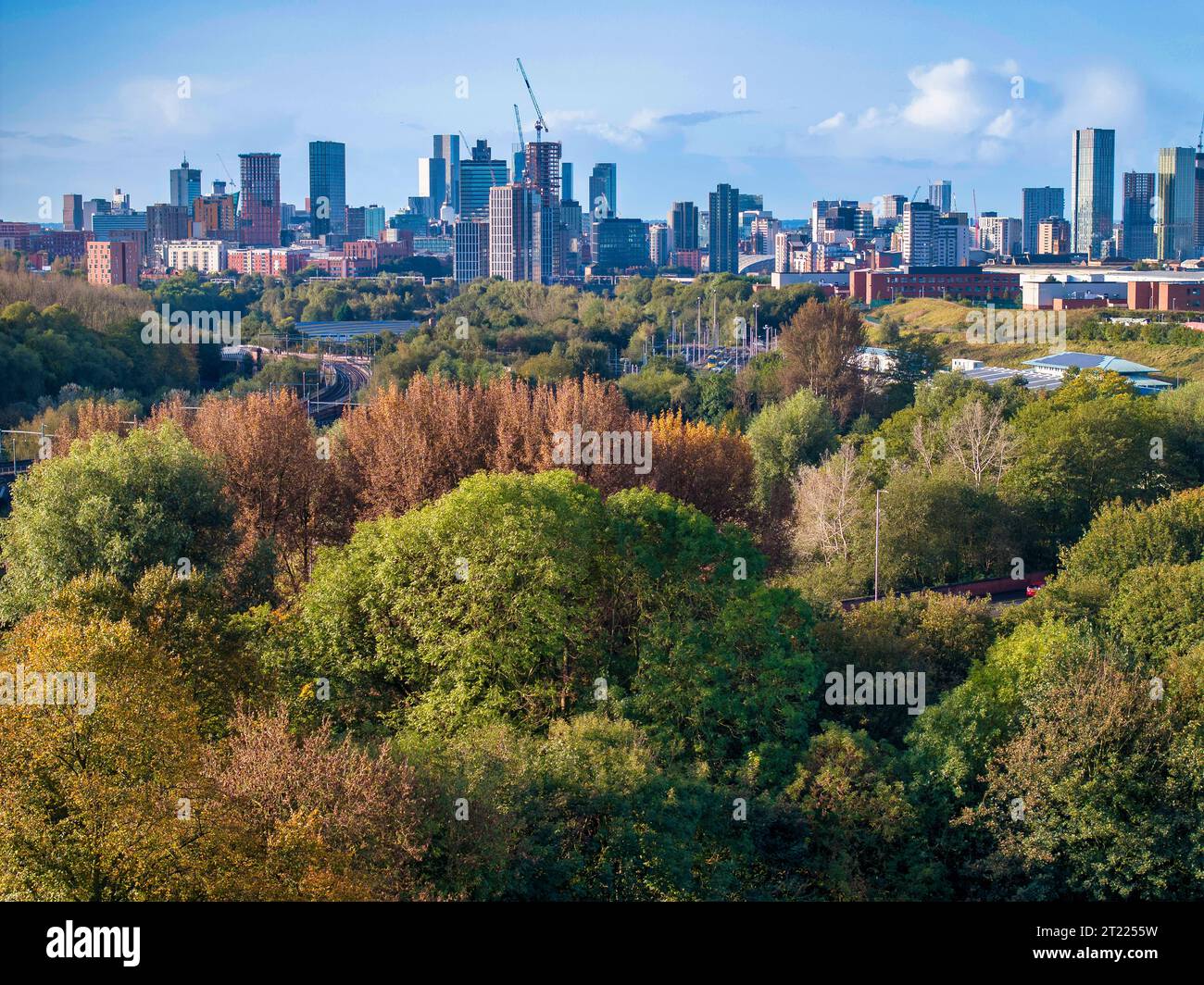 Skyline di Manchester la mattina presto Foto Stock