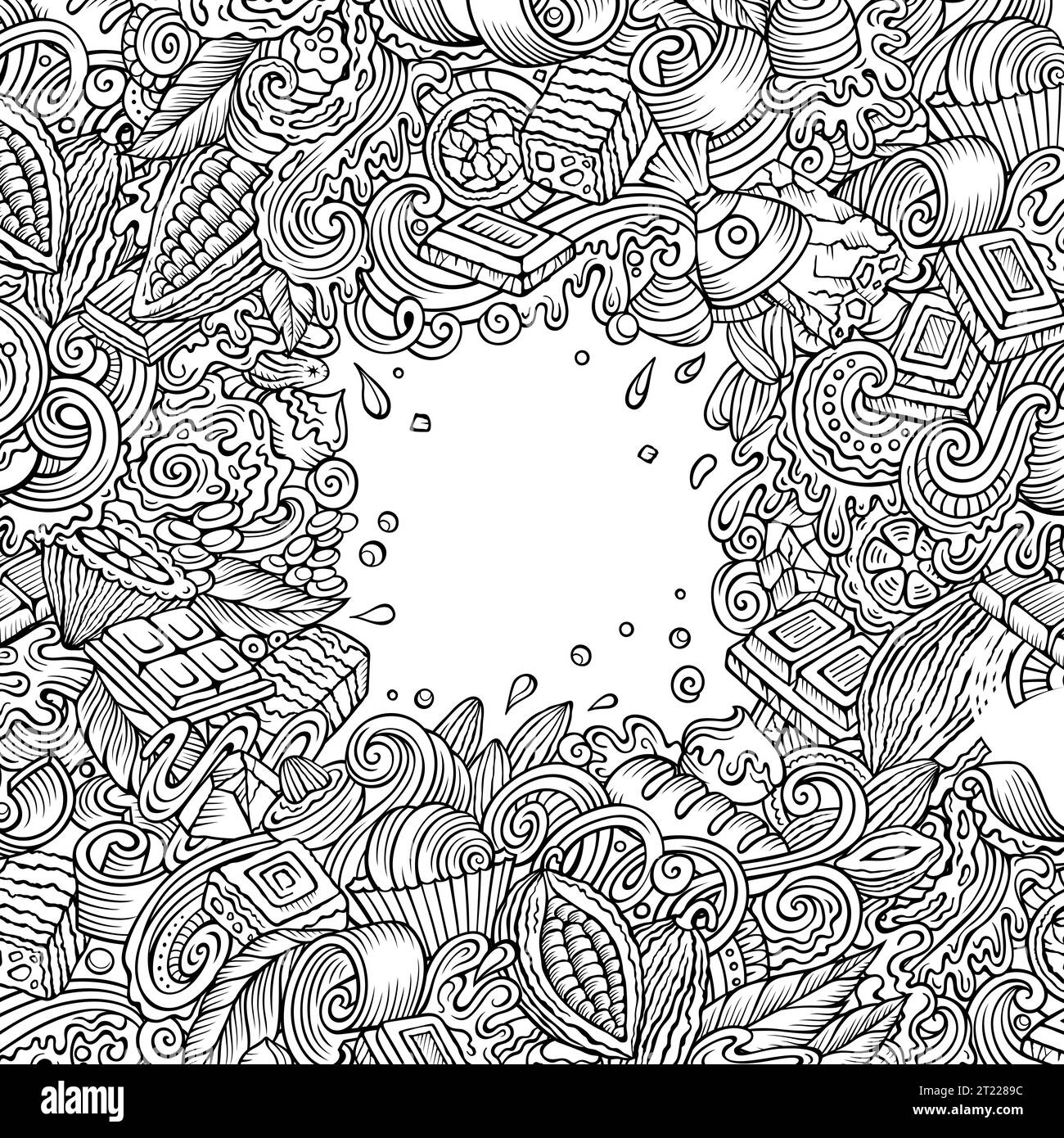 Cornice di doodles vettoriali disegnati a mano al cioccolato Illustrazione Vettoriale
