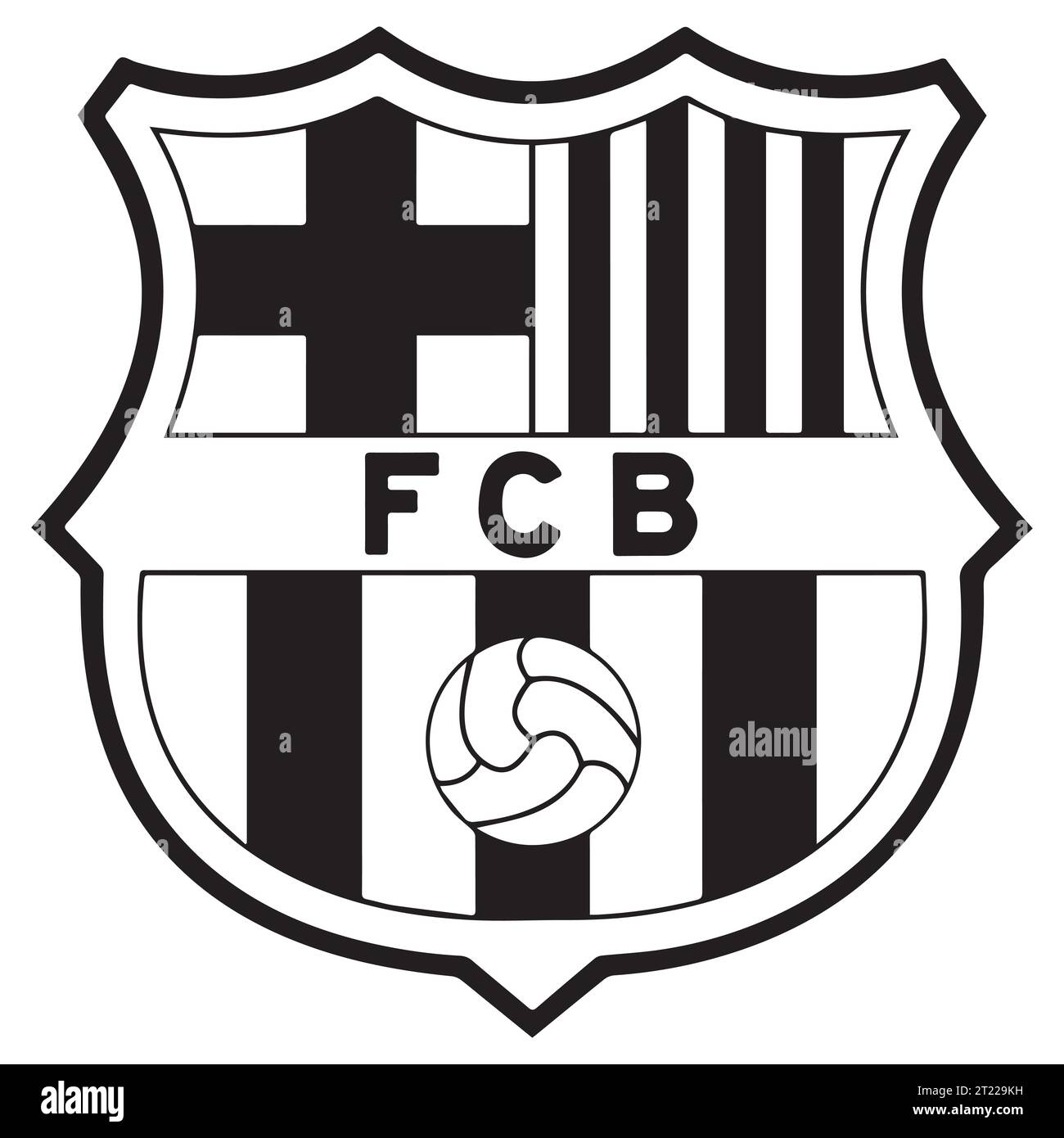 FC Barcelona Logo in bianco e nero squadra di calcio professionistica spagnola, illustrazione vettoriale immagine astratta in bianco e nero modificabile Illustrazione Vettoriale