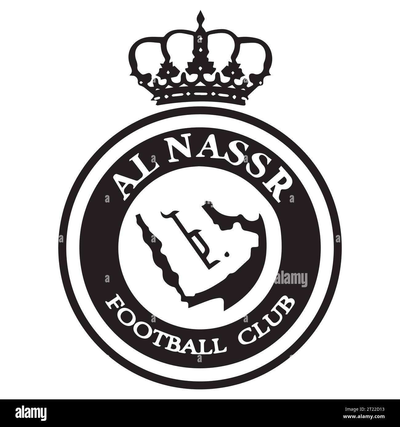 Al Nassr FC Logo bianco e nero sistema di campionato di calcio professionistico Arabia Saudita, illustrazione vettoriale immagine astratta in bianco e nero modificabile Illustrazione Vettoriale