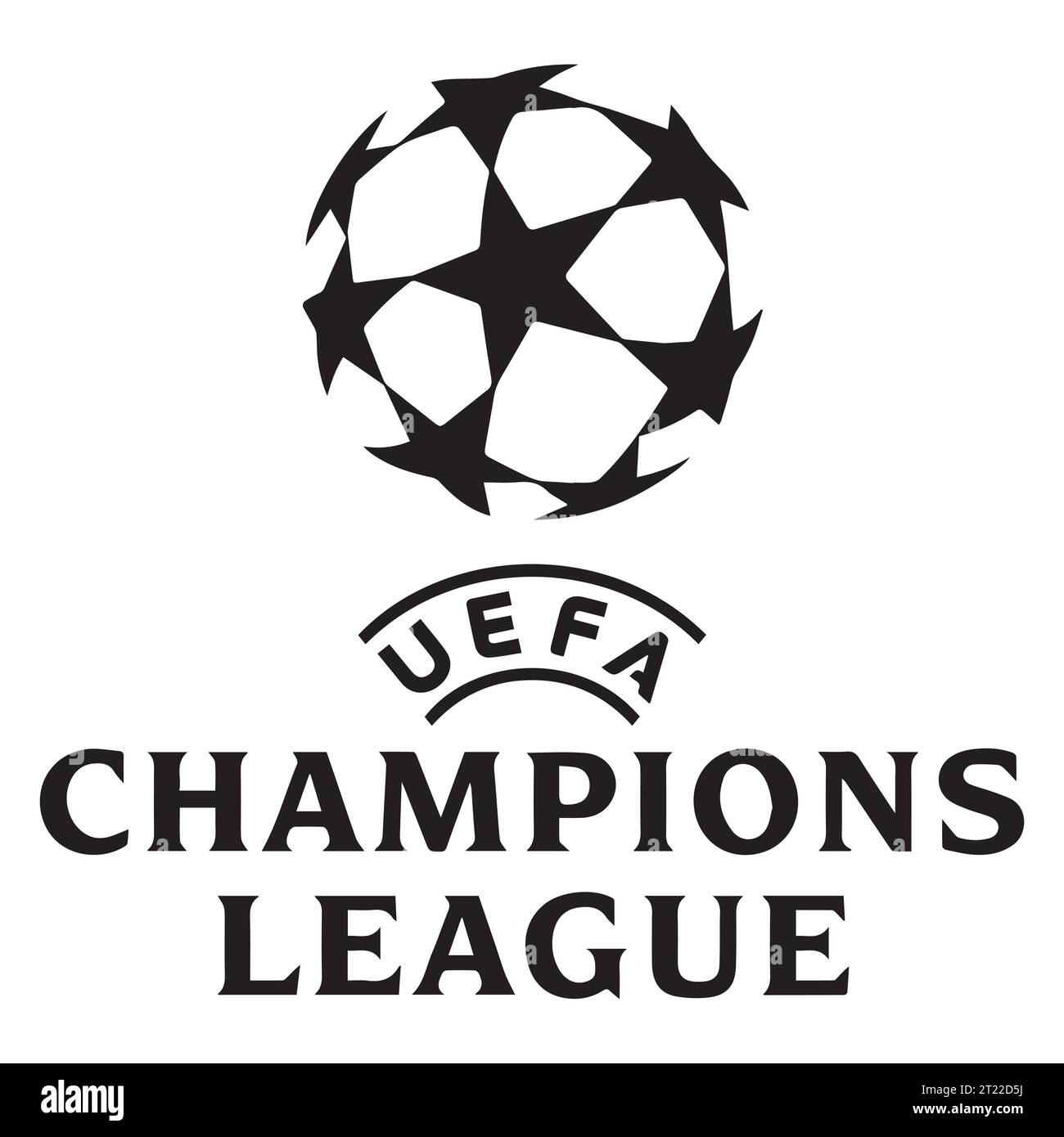Logo UEFA Champions League in bianco e nero sistema di campionati europei di calcio professionistico, illustrazione vettoriale immagine astratta in bianco e nero modificabile Illustrazione Vettoriale