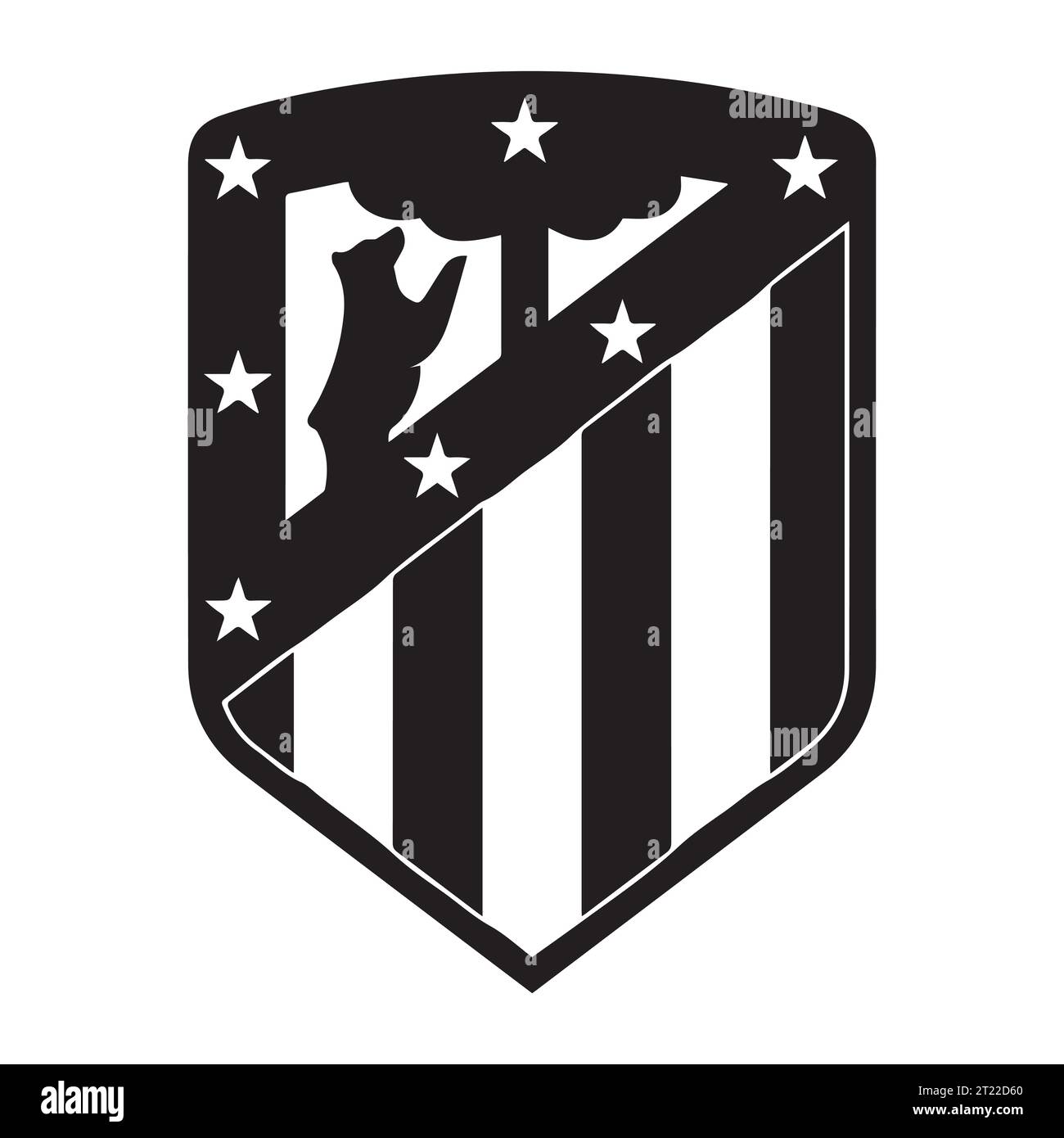 Atletico Madrid Logo bianco e nero squadra di calcio professionistica spagnola, illustrazione vettoriale immagine astratta in bianco e nero modificabile Illustrazione Vettoriale
