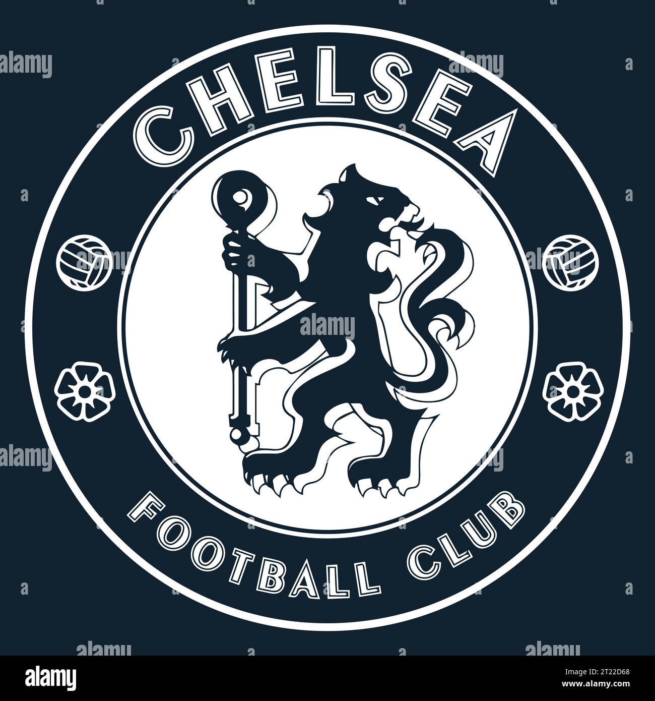 Chelsea FC White Logo sistema di campionato di calcio professionistico inglese, illustrazione vettoriale Abstract Blue immagine di sfondo modificabile Illustrazione Vettoriale