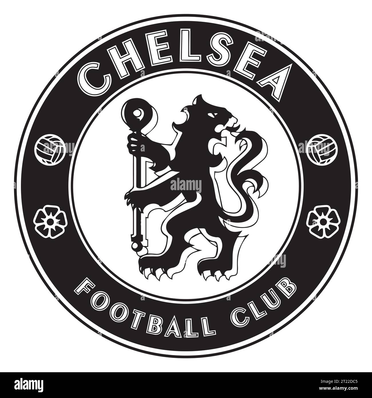 Chelsea FC Black and White Logo England Professional Football League System, Vector Illustration Abstract Black and White Editable image Illustrazione Vettoriale