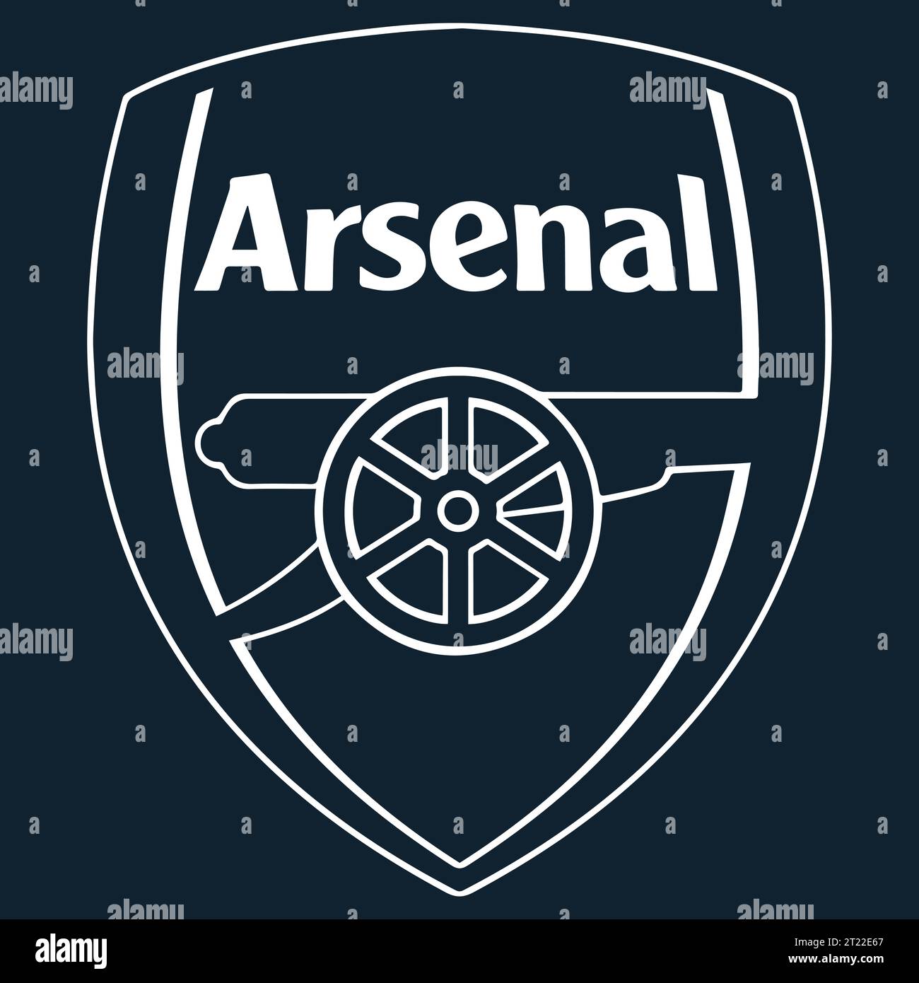 Arsenal FC White Logo sistema di campionato di calcio professionistico inglese, illustrazione vettoriale Abstract Blue immagine di sfondo modificabile Illustrazione Vettoriale