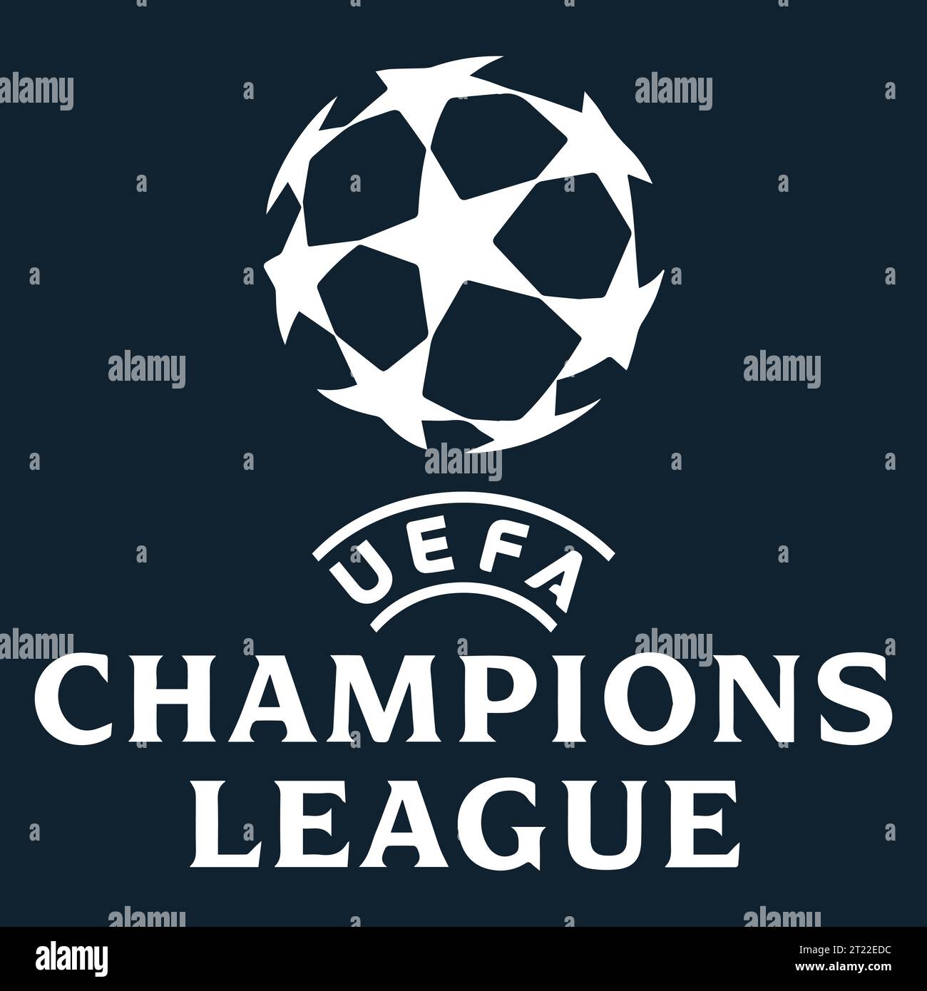 UEFA Champions League White Logo European Professional League League, illustrazione vettoriale immagine di sfondo blu modificabile Illustrazione Vettoriale