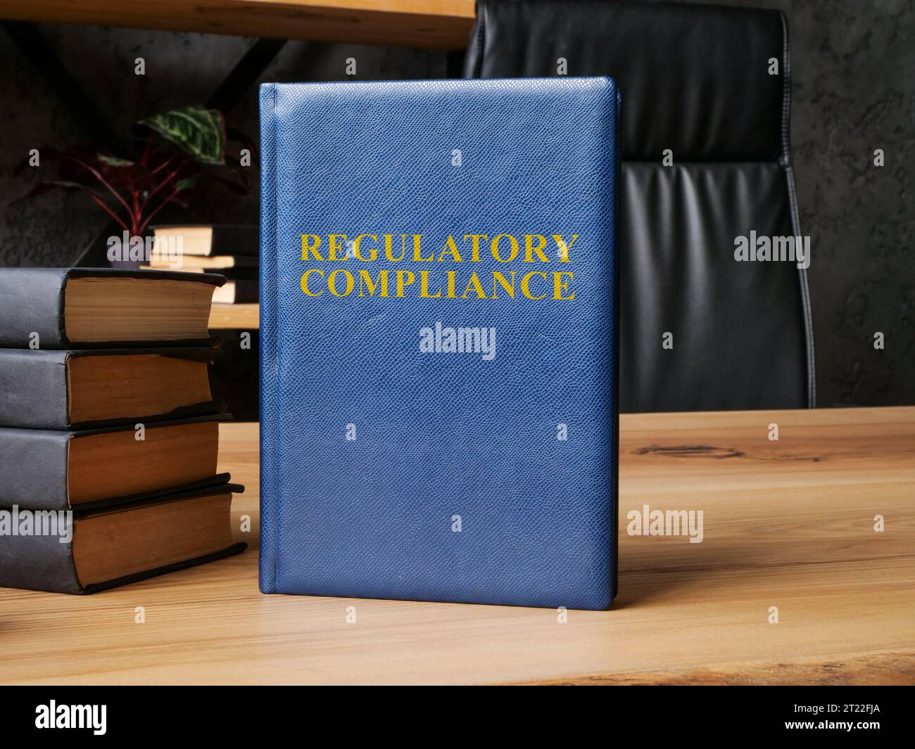 Le leggi sulla conformità alle normative accanto alla pila di libri. Foto Stock