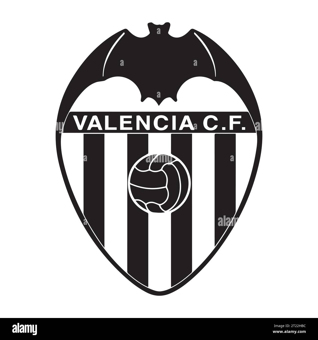 Valencia CF Logo bianco e nero squadra di calcio professionistica spagnola, illustrazione vettoriale immagine astratta in bianco e nero modificabile Illustrazione Vettoriale