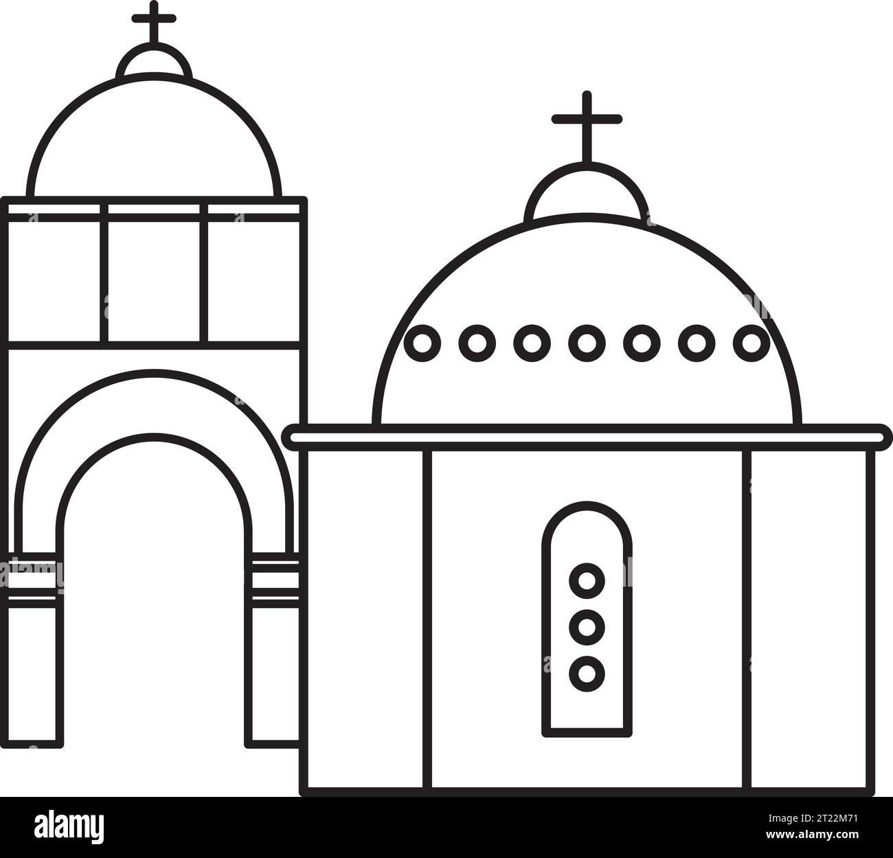 Semplice disegno nero della CUPOLA BLU della CHIESA DI SANTORINI, OIA Illustrazione Vettoriale