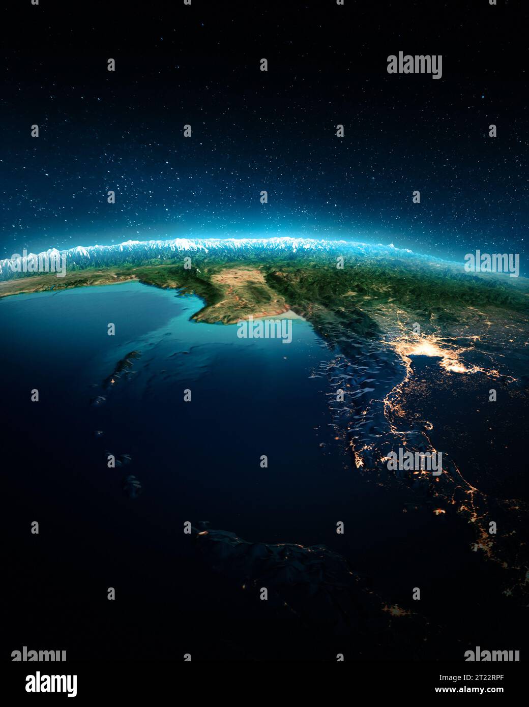 Asia sudorientale di notte. Elementi di questa immagine forniti dalla NASA. rendering 3d Foto Stock
