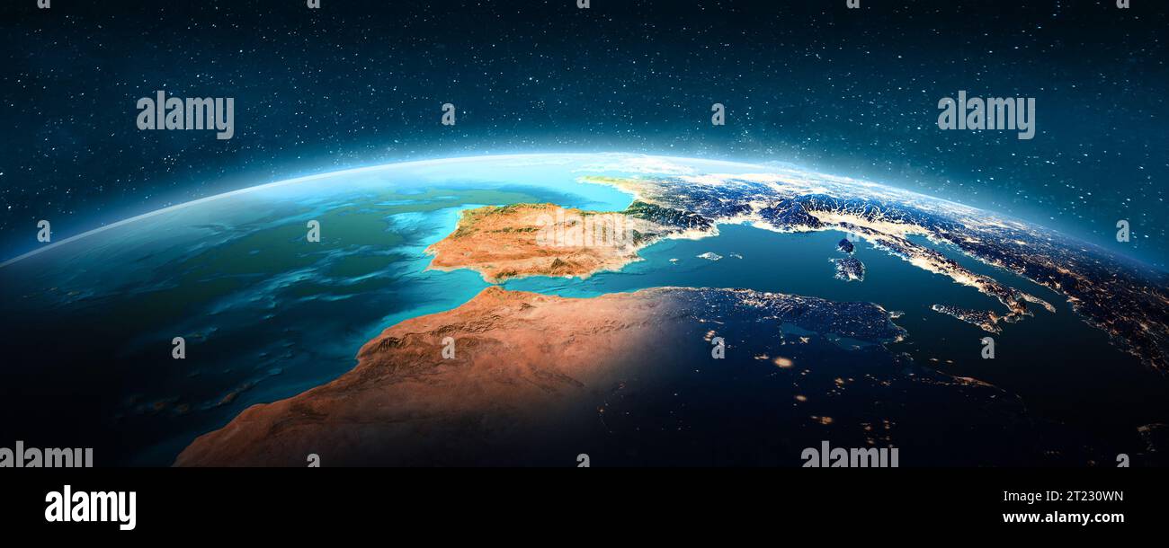 Europa atlantica, giorno e notte. Elementi di questa immagine forniti dalla NASA. rendering 3d. Foto Stock