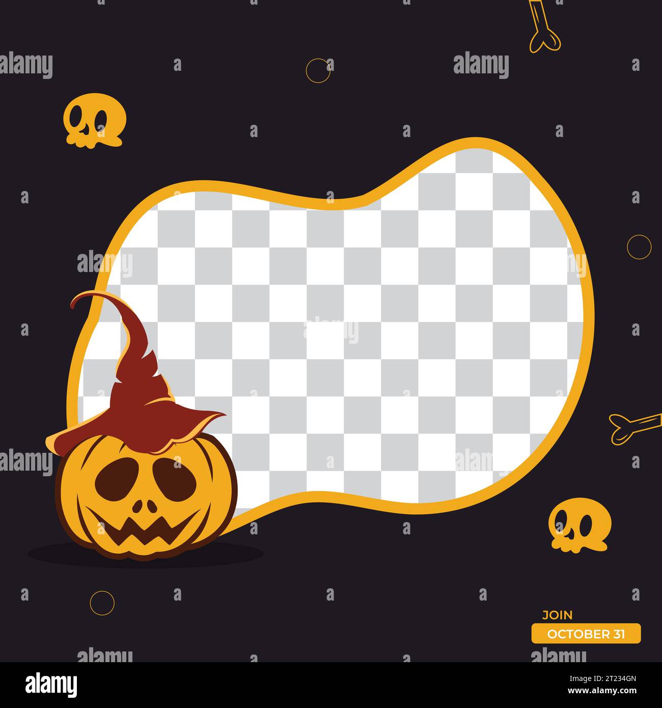 Buon set di post sui social media per la festa di Halloween con le zucche. Illustrazione vettoriale. Pipistrello volante. Brochure, poster sfondo accattivante Illustrazione Vettoriale