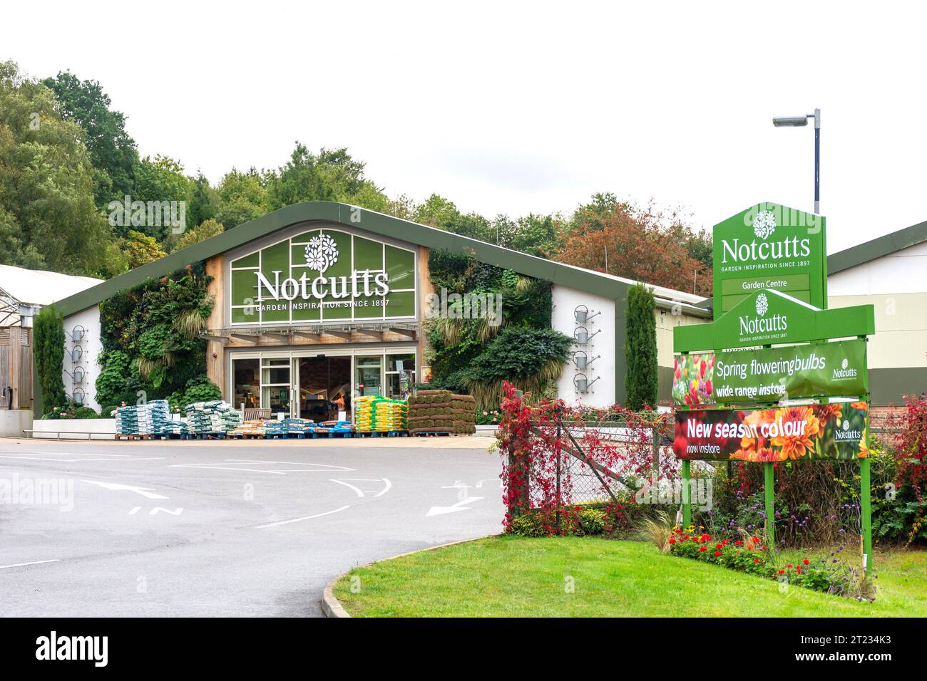 Ingresso al Notcutts Garden Centre, Tonbridge Road, Pembury, Kent, Inghilterra, Regno Unito Foto Stock