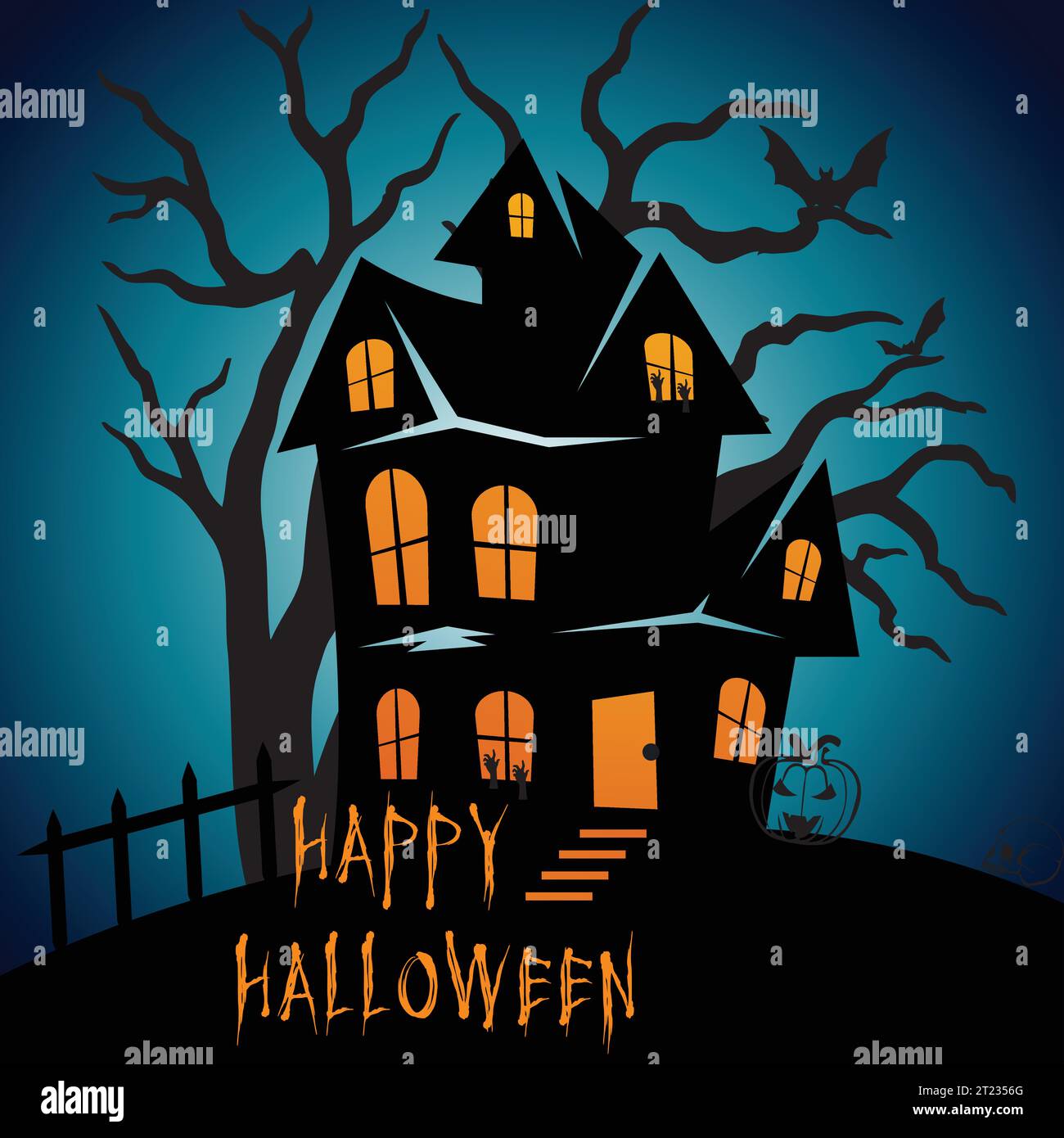Buon giorno di Halloween, banner o firma e-mail di Halloween con scritta Halloween, post sui social media, design banner, volantino, vettore, illustrazione Illustrazione Vettoriale