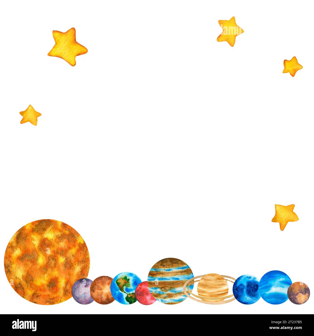 Telaio. Pianeti del sistema solare. Confine. Illustrazione sullo sfondo dello spazio con le stelle. Clip del planetario art. Foto Stock