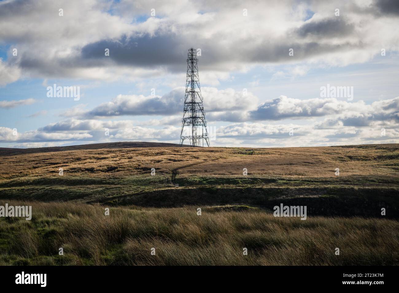 16.10.23 Denshaw, Oldham, Lancas, Regno Unito. L'albero delle comunicazioni sul confine tra Lancashire e Yorkshire Foto Stock