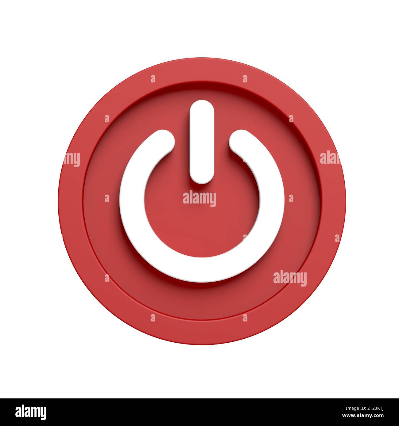 Icona del pulsante di accensione isolata su sfondo bianco. Colore rosso. illustrazione 3d. Foto Stock