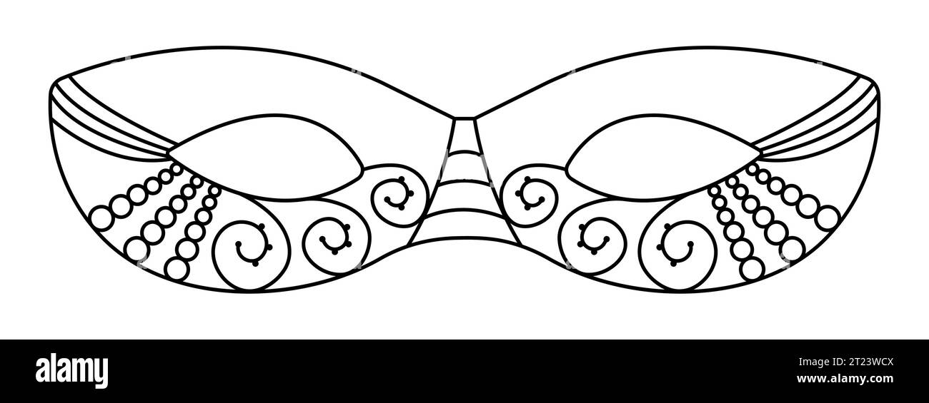 Maschera in maschera con linea nera con perline e lacci, illustrazione vettoriale per Mardi Gras Illustrazione Vettoriale