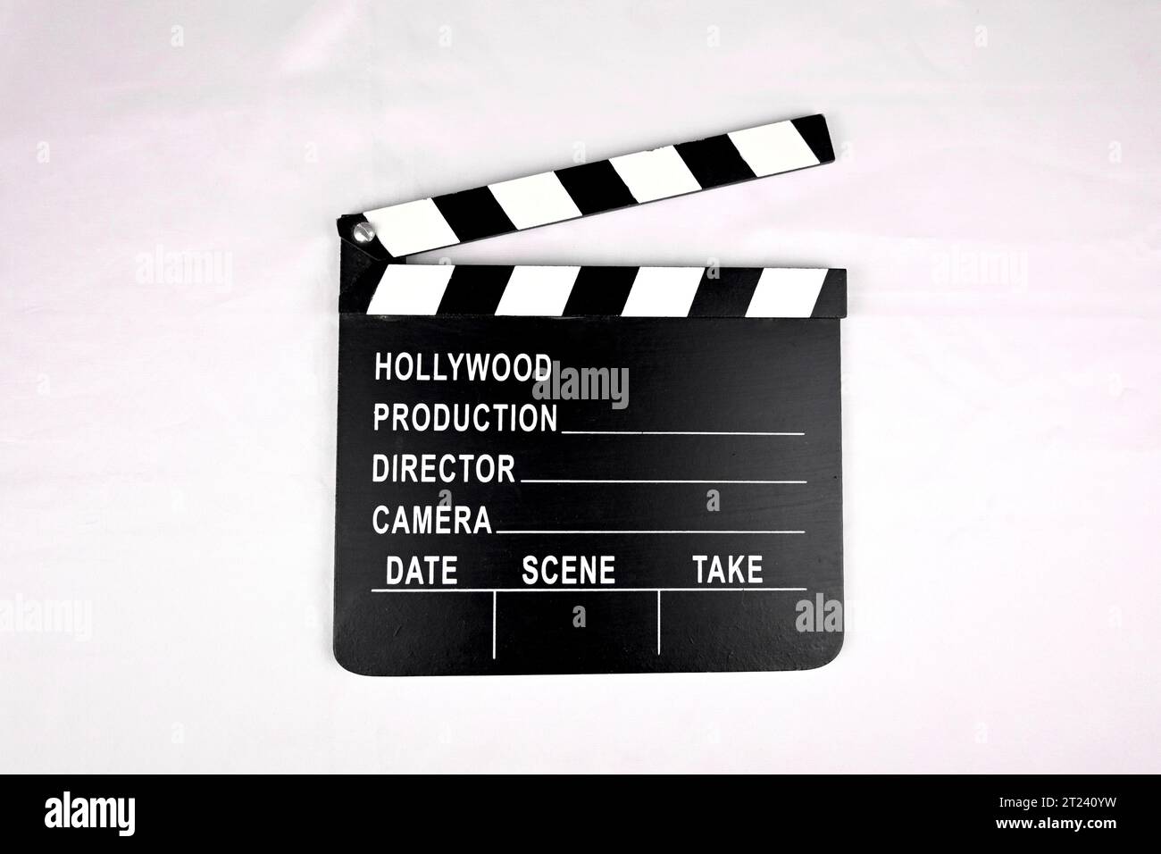 Filmare la clapperboard del filmato su sfondo bianco Foto Stock