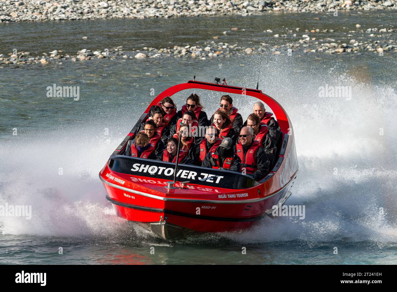 Shotover Jetboat, Shotoverer River, Queenstown, Otago, nuova Zelanda Foto Stock