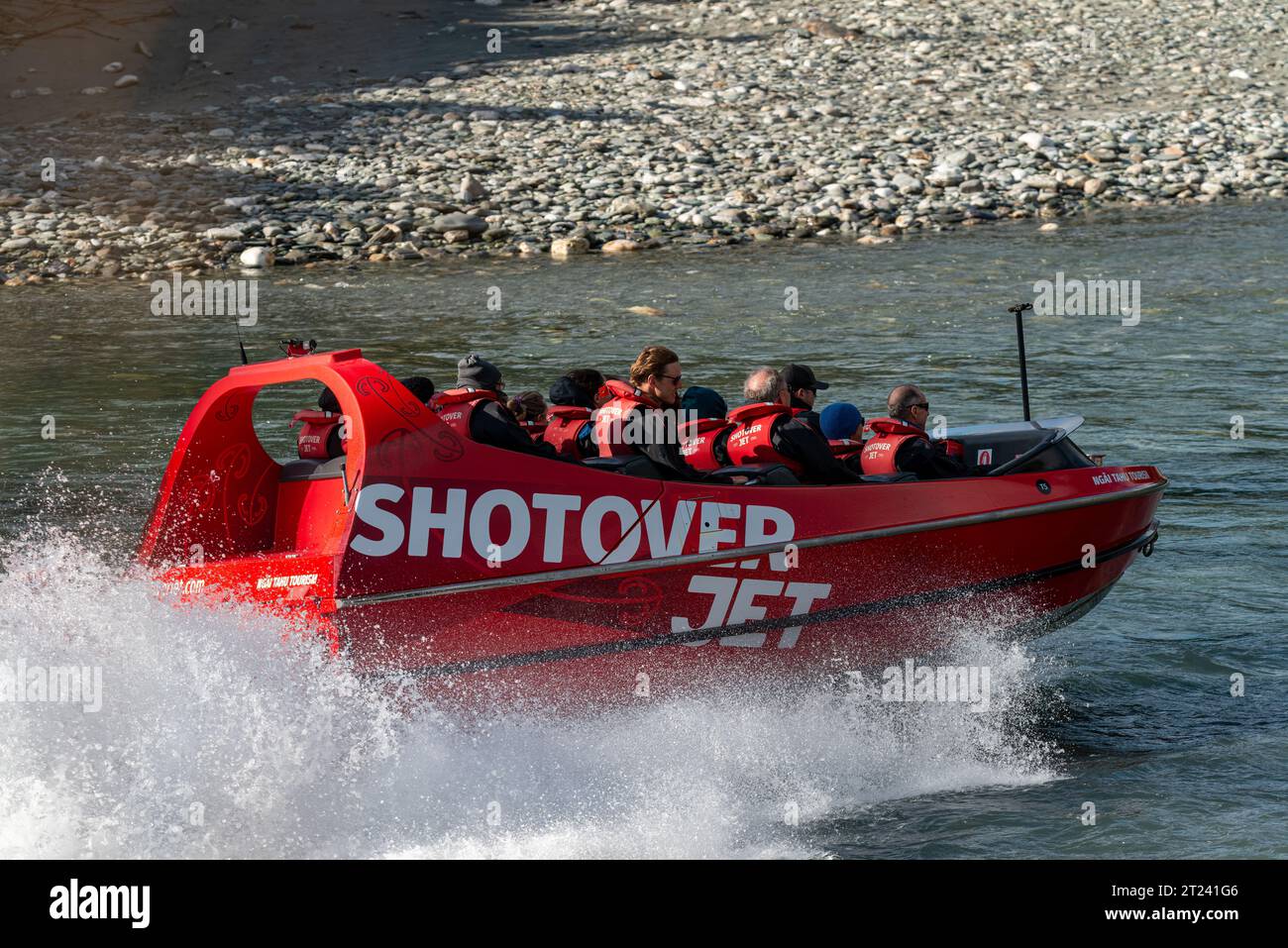 Shotover Jetboat, Shotoverer River, Queenstown, Otago, nuova Zelanda Foto Stock