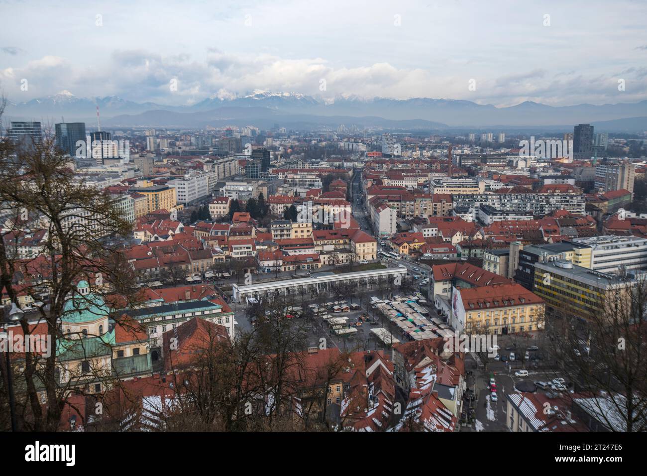 Lubiana: Vista panoramica sul centro della città. Slovenia Foto Stock