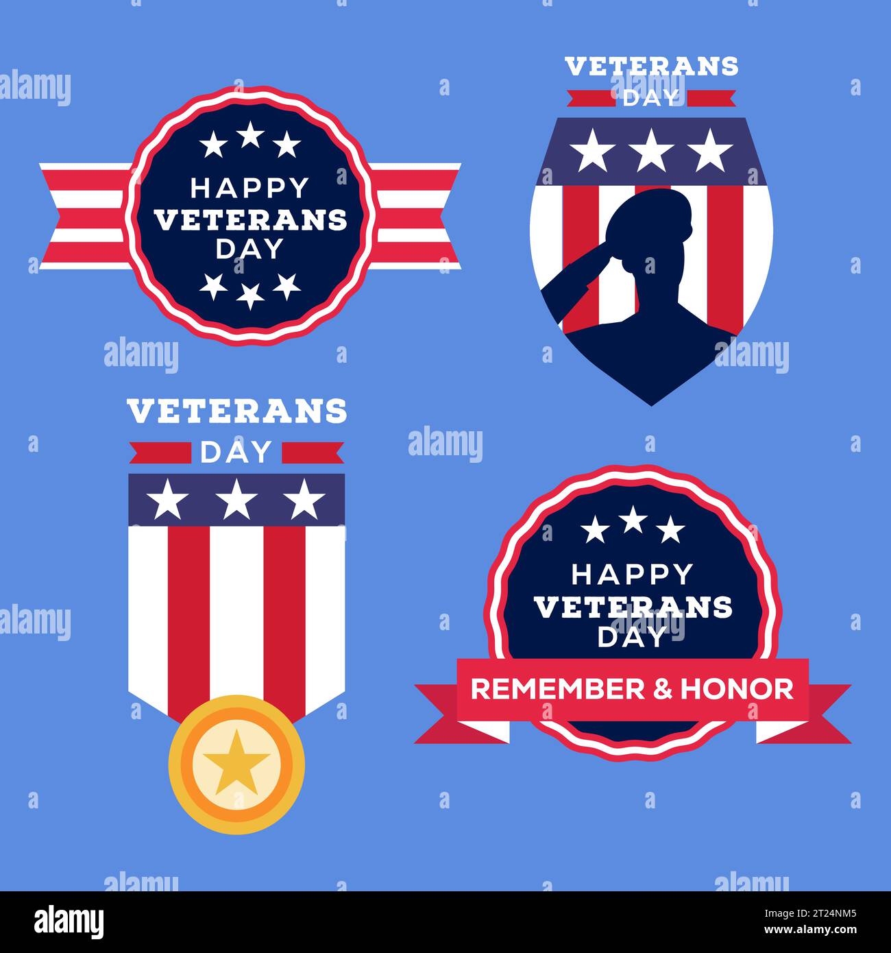 Set di logo per l'illustrazione Happy Veterans Day Illustrazione Vettoriale