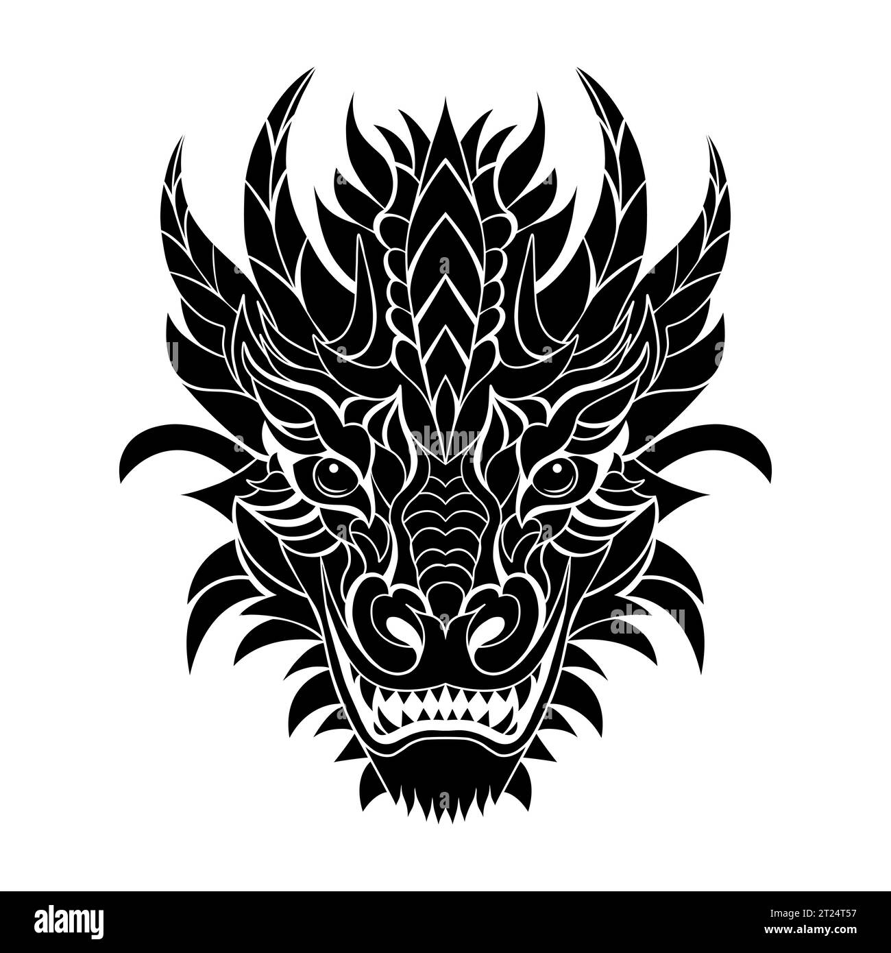 Testa del drago nero. Illustrazione Vettoriale