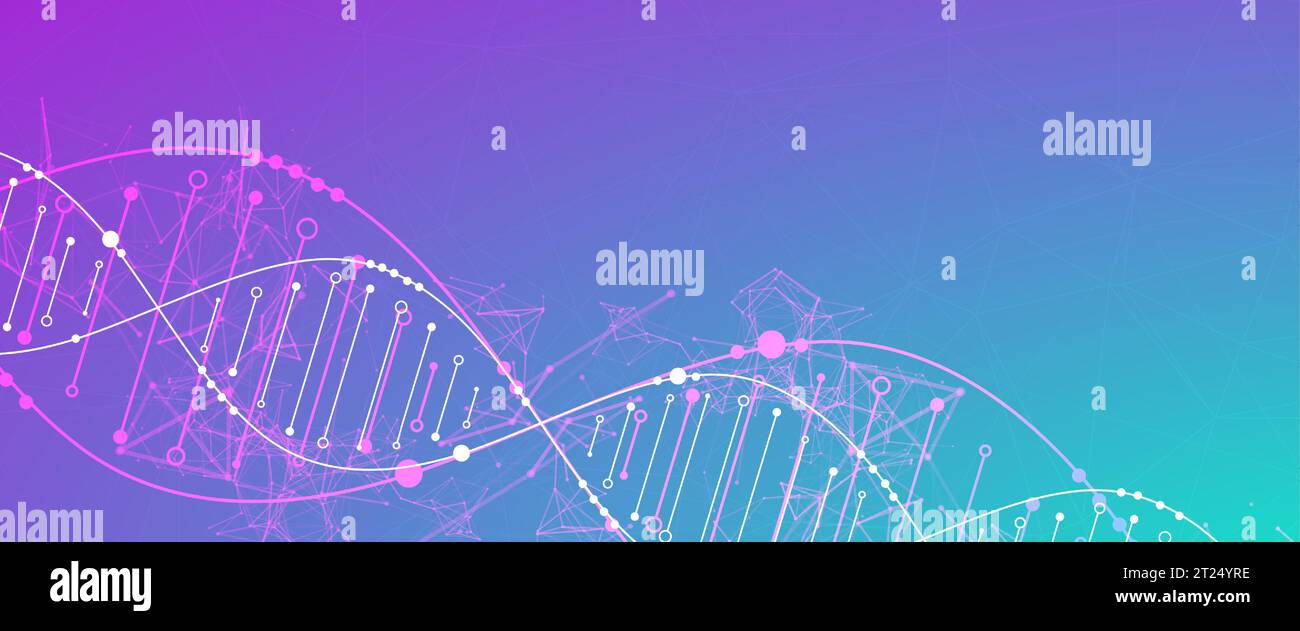 Modello scientifico, sfondo o banner con molecole di DNA. Illustrazione vettoriale. Illustrazione Vettoriale