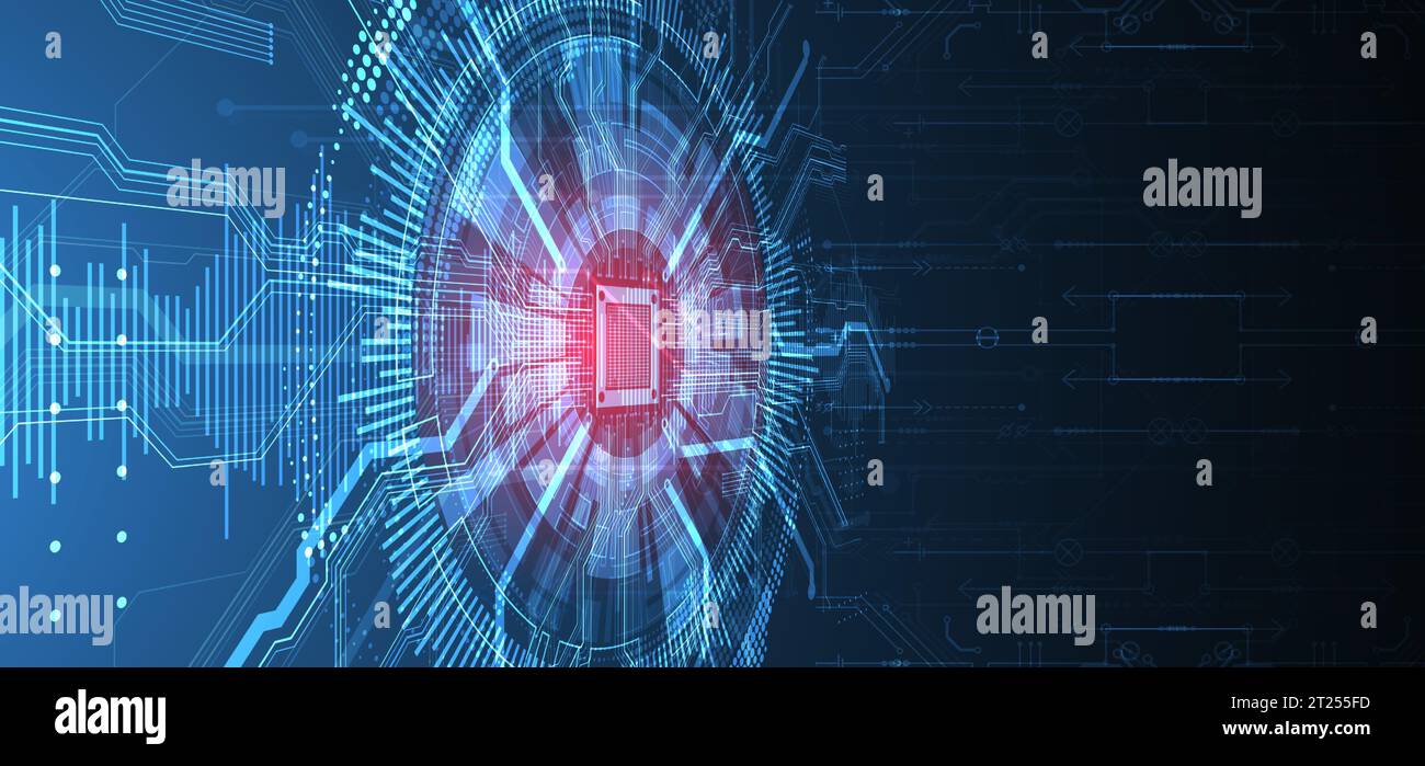 Contesto astratto su argomenti tecnologici e scientifici. Concetto CPU. Formato vettoriale. Illustrazione Vettoriale