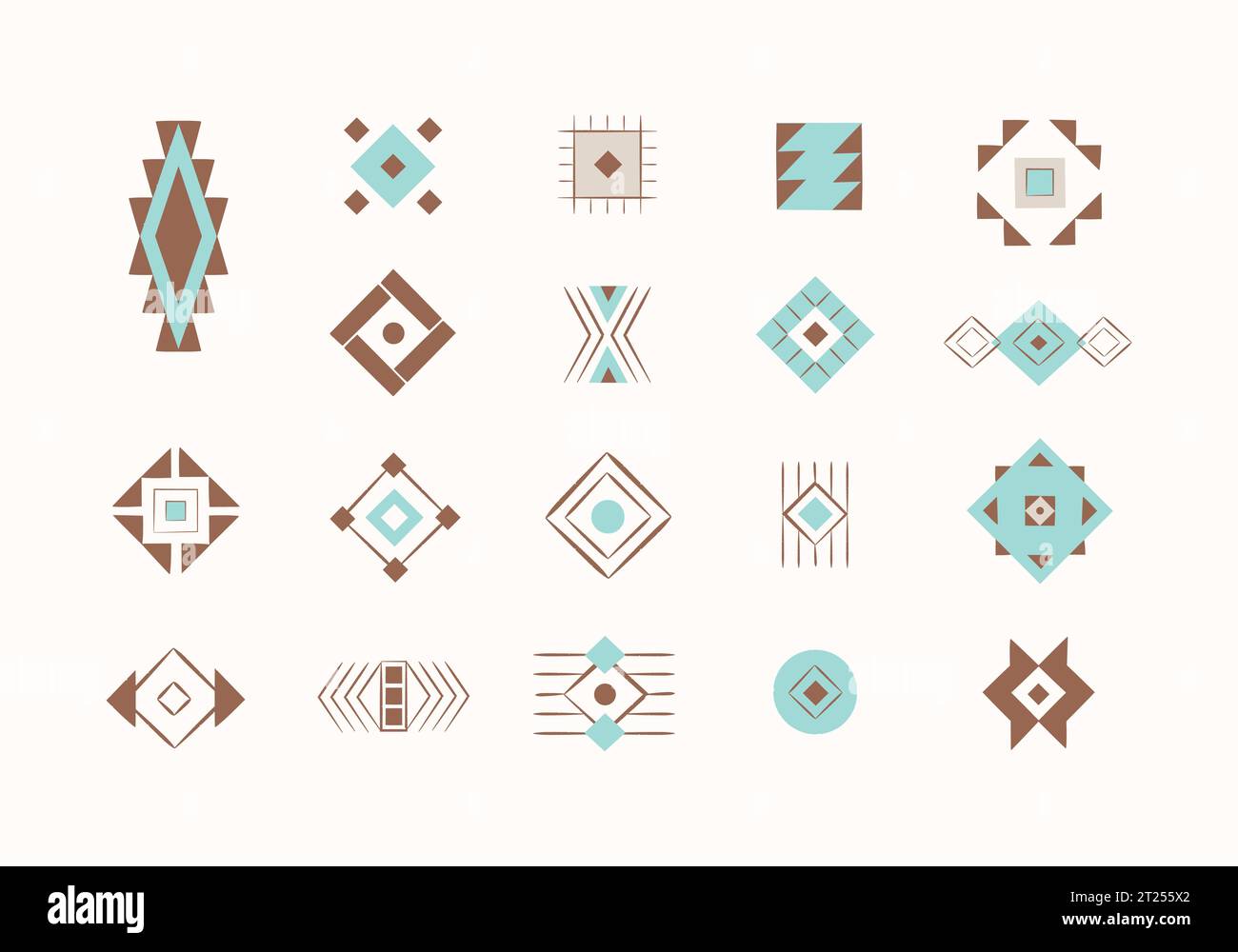 Set di elementi decorativi vettoriali etnici aztechi. Nativi americani, clipart tribale messicano. Illustrazione Vettoriale