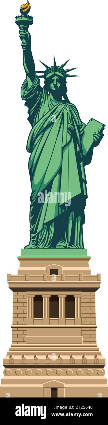 classica illustrazione vettoriale stilizzata della statua della libertà isolata su sfondo bianco Illustrazione Vettoriale