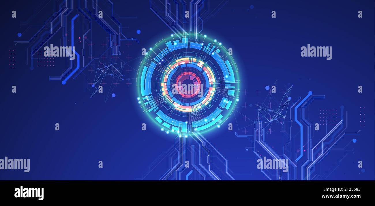 Scheda a circuito stampato con tecnologia astratta. Concetto di comunicazione. Vettore Illustrazione Vettoriale
