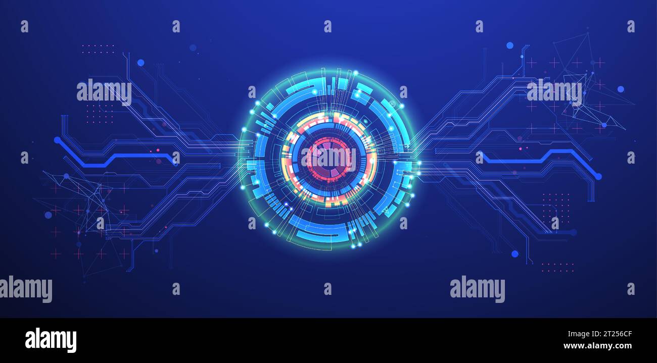 Scheda a circuito stampato con tecnologia astratta. Concetto di comunicazione. Vettore Illustrazione Vettoriale