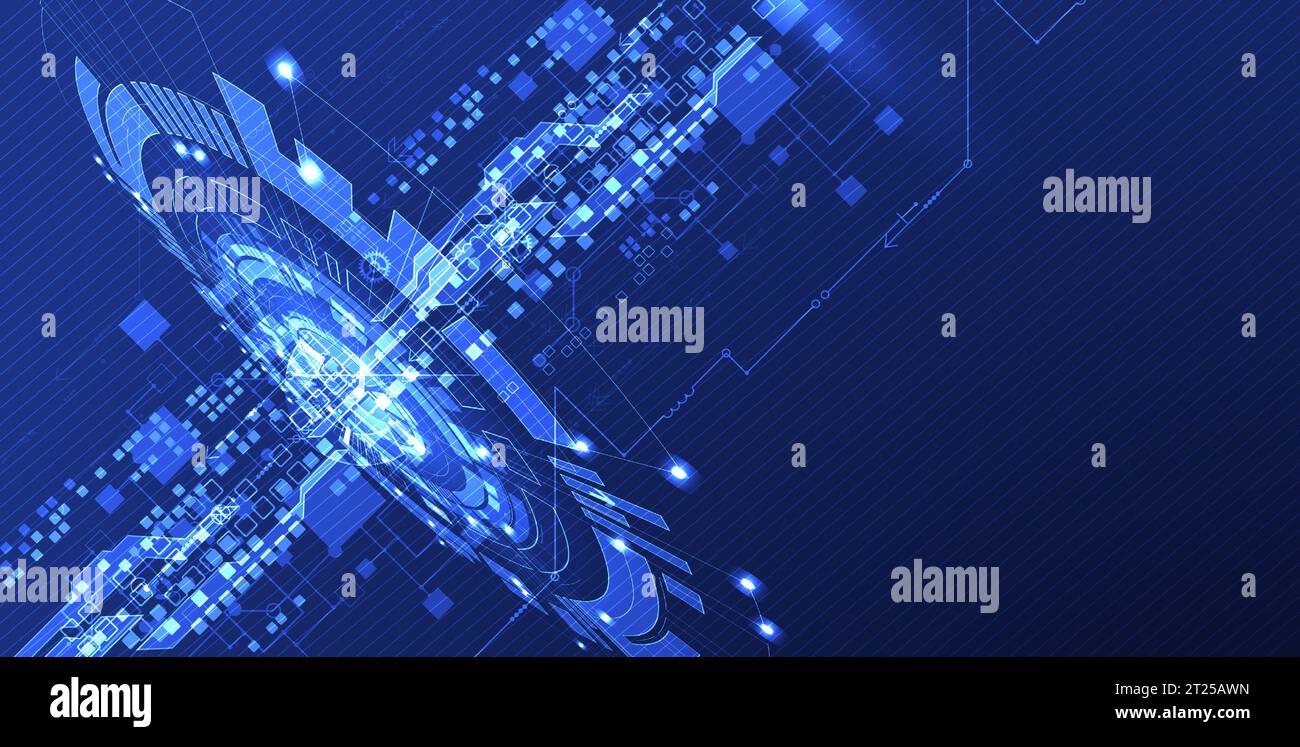 Concetto di tecnologia astratta. Scheda a circuito stampato, sfondo a colori del computer elevato. Illustrazione vettoriale con spazio per contenuti, Web - modello, tecnologia aziendale Illustrazione Vettoriale